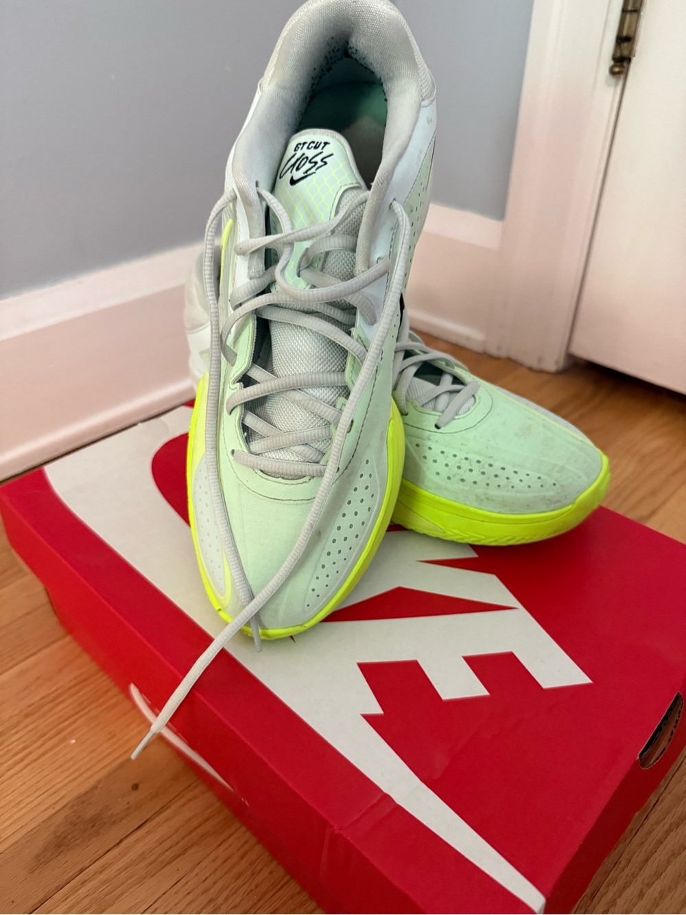Nike Light Grey and Neon Yellow Running Sneakers